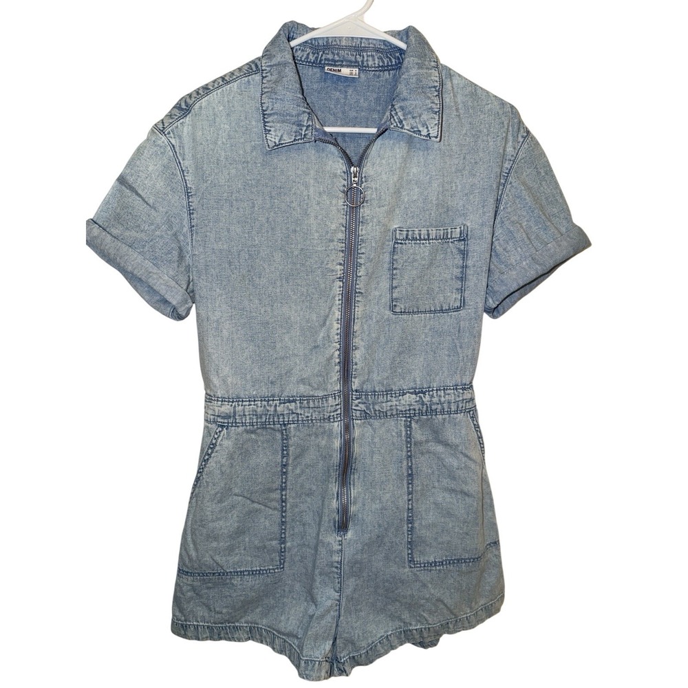 Denim Bershka Acid Wash Short Sleeve Denim Romper/Jumper Size‎ M